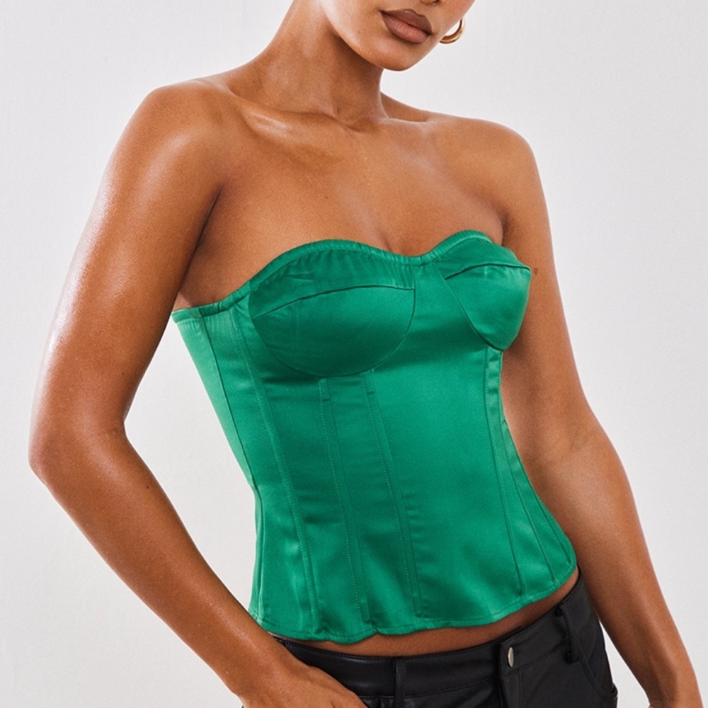 Green corset strapless top